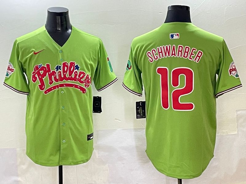 Men Philadelphia Phillies #12 Schwarber Green Five generations Joint Name 2025 Nike MLB Jersey style 1->philadelphia phillies->MLB Jersey